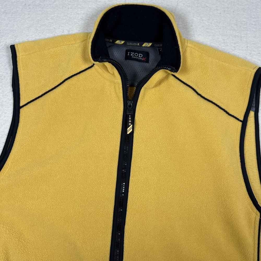 Y2K IZOD PerformX Fleece Vest‎ Mens Large Yellow Full Zip Lined Outdoor Casual